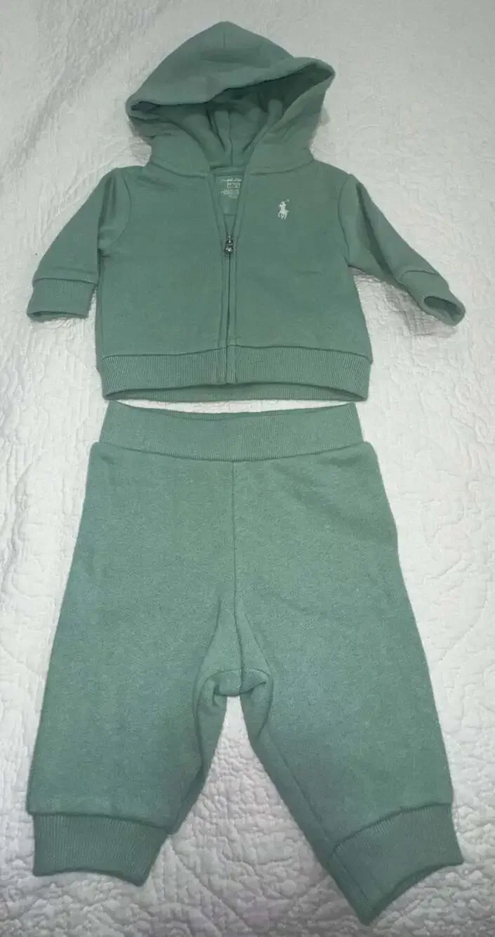 Ralph Lauren Baby Boys Green French Terry Full-Zip Hoodie and Pant Set 3M